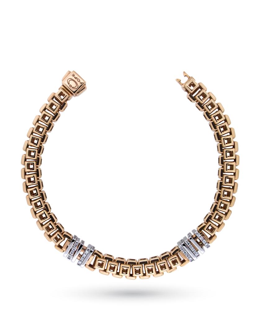 18kt rose gold FOPE bracelet with cubic knit and diamonds inserts - FOPE