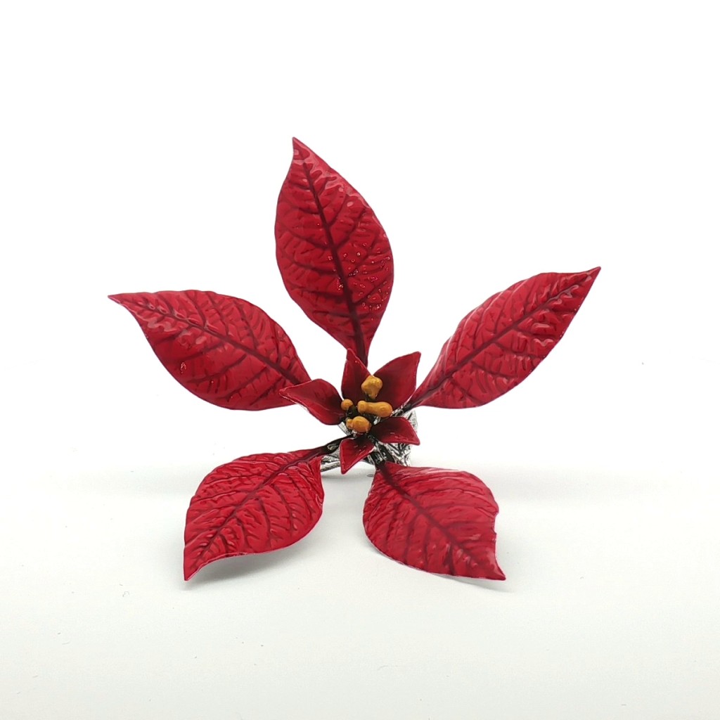 Stella Di Natale Piccola Foglie E Pistillo Rosso Argento