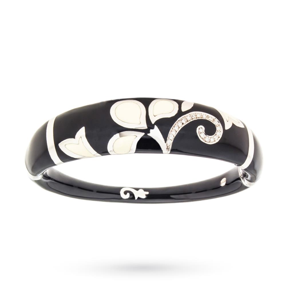Bracciale rigido Nouvelle Bague smalto nero crema diamanti - LA NOUVELLE BAGUE