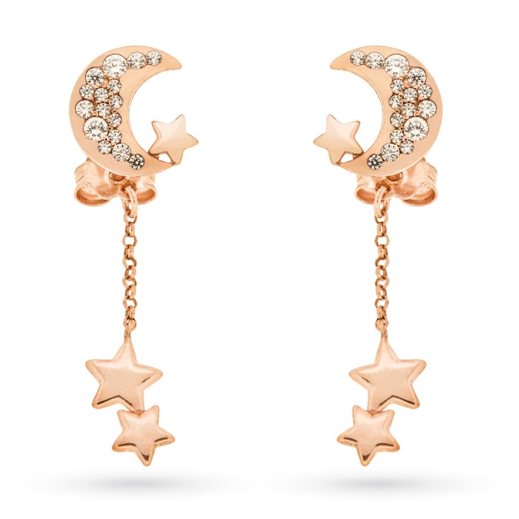 925 rose silver pendant earrings with moon and stars  - 