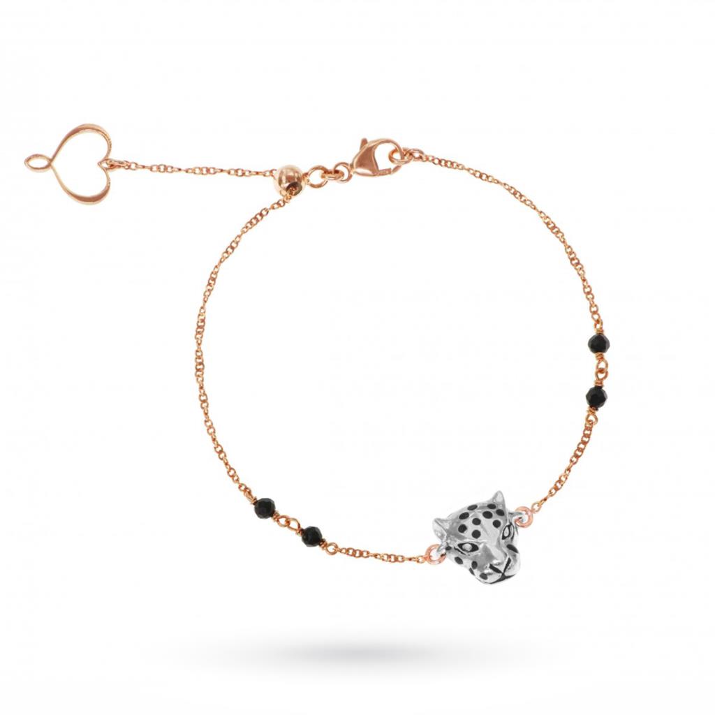 Bracelet with burnished silver leopard and black spinels - MAMAN ET SOPHIE