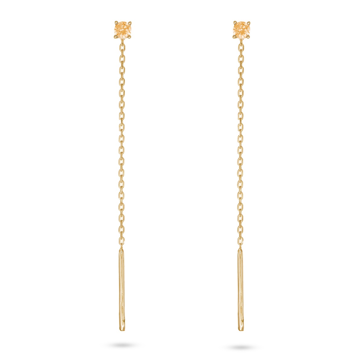  Orecchini pendenti con catenina rolo' e zircone marrone lungo 58mm - LUSSO ITALIANO