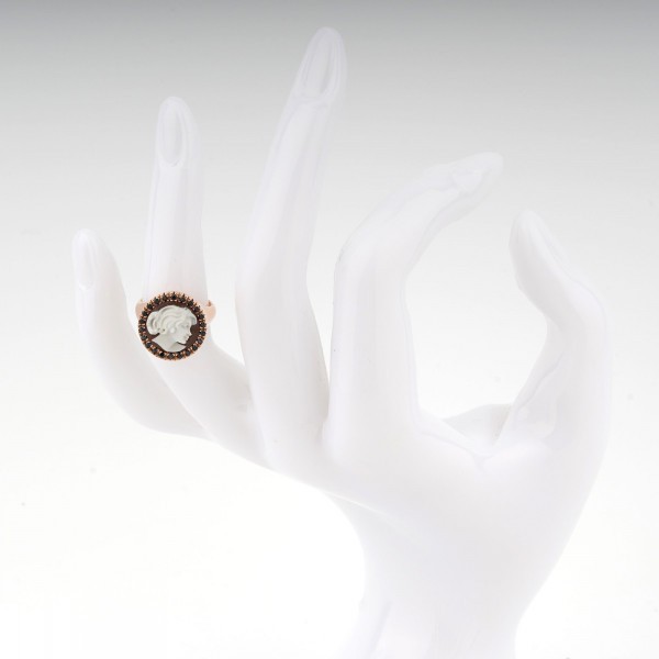 Anello in argento con cammeo viso donna e brilli - CAMEO ITALIANO