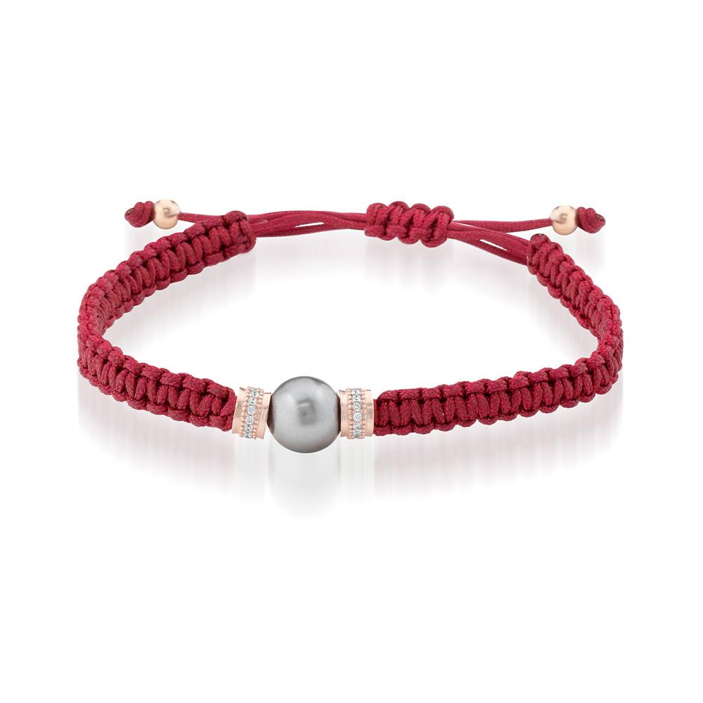 Bracelet cherry red pink silver zircons Tahitian pearl - GLAMOUR