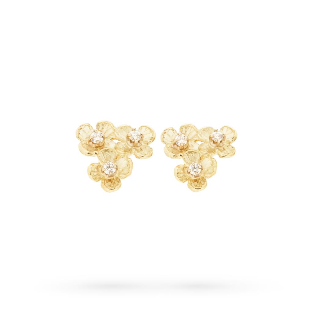 O / G Three flower lobe cover earrings with diamonds - QUAGLIA