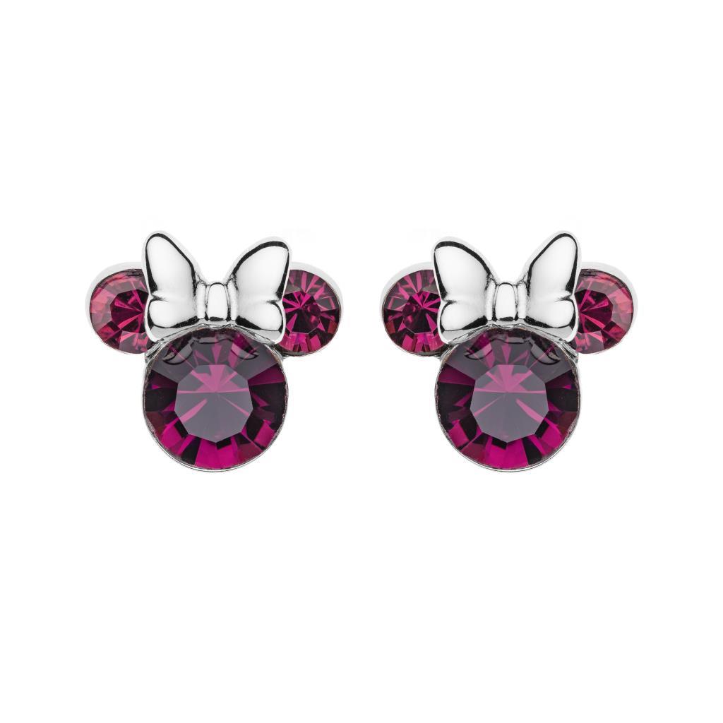 Disney Minnie Kids Earrings Silver Purple Amethyst Crystal - DISNEY