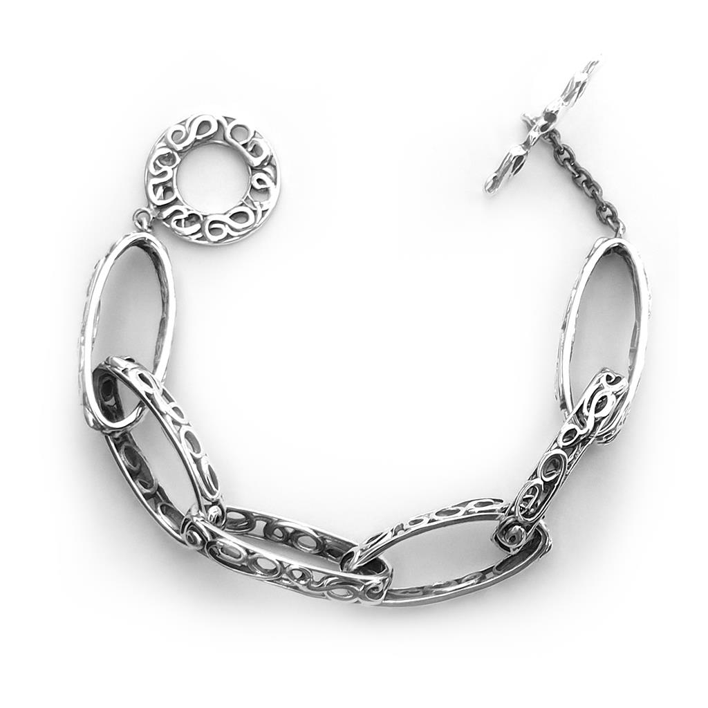 60cm burnished 925 silver bracelet with handmade embroidery - MARESCA OFFICINE ORAFE