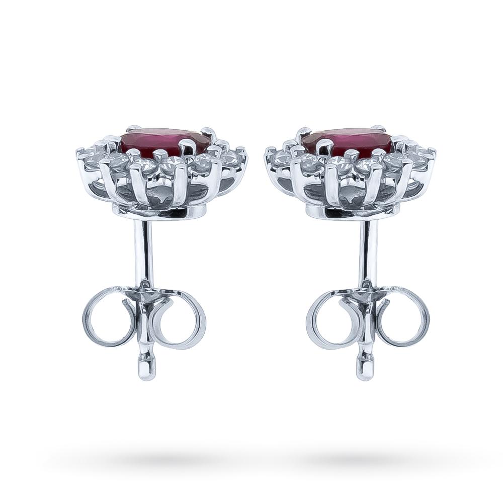  Orecchini oro bianco rubini ovali 0,81ct diamanti 0,26ct - CICALA
