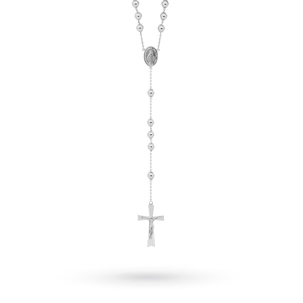 Rosary 18kt white gold Jesus crucifix 50cm - LUSSO ITALIANO