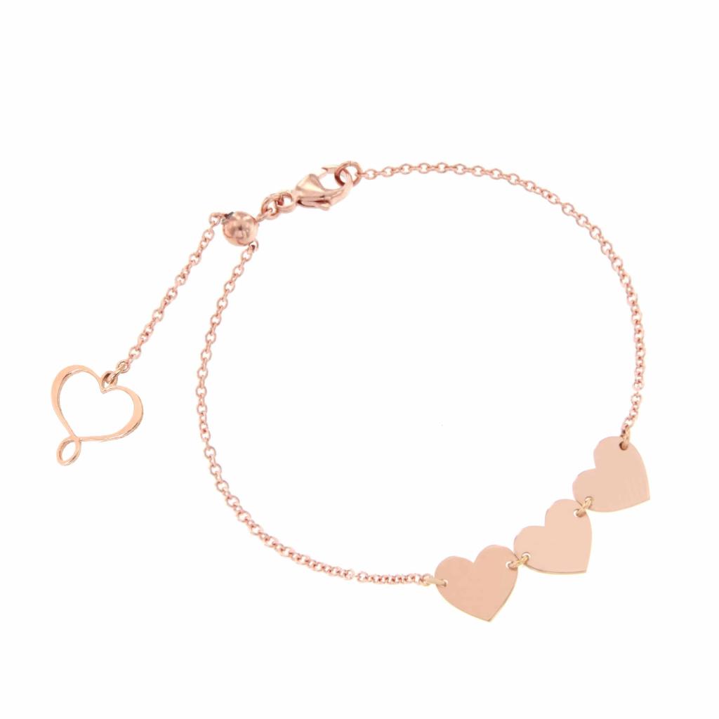 Pink silver bracelet with three hearts - MAMAN ET SOPHIE