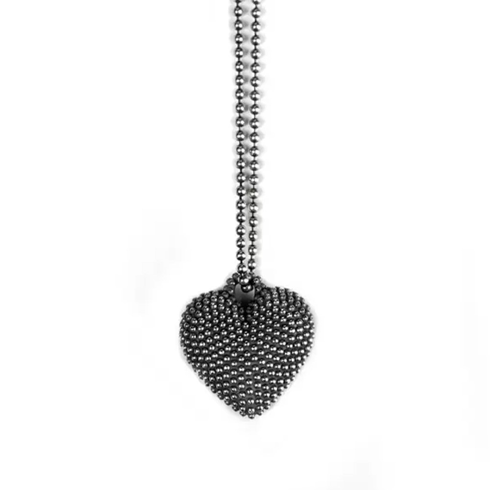 Collana con cuore pieno puntinato argento 925 brunito lucido S150 - NOVE25
