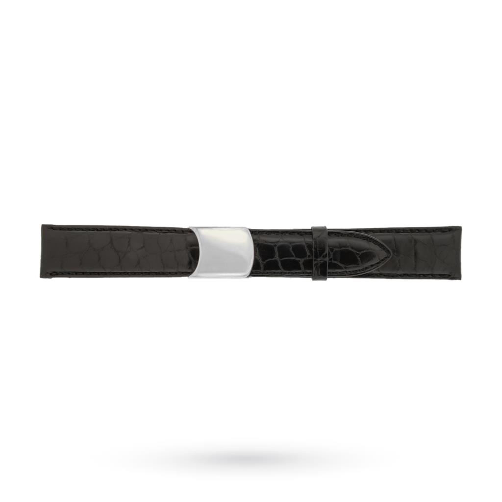 Cinturino imitazione coccodrillo nero 18-16mm fibbia deployante acciaio - BROS