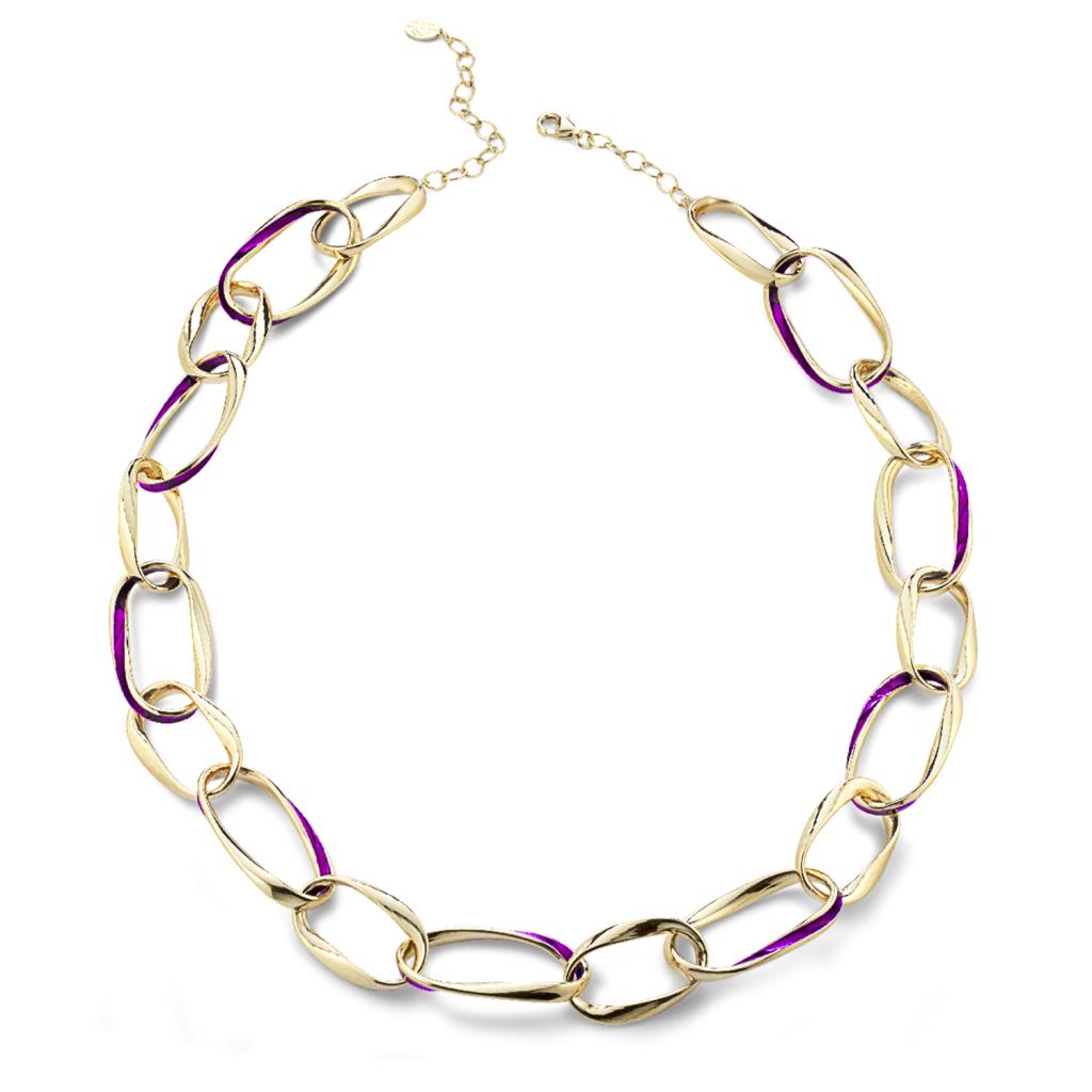 Marcello Pane oval necklace in gilded silver with lilac enamel - MARCELLO PANE