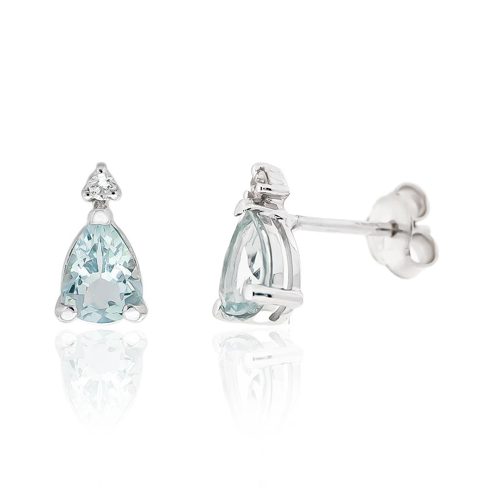 Orecchini acquamarina goccia diamante oro bianco 18kt - LUSSO ITALIANO