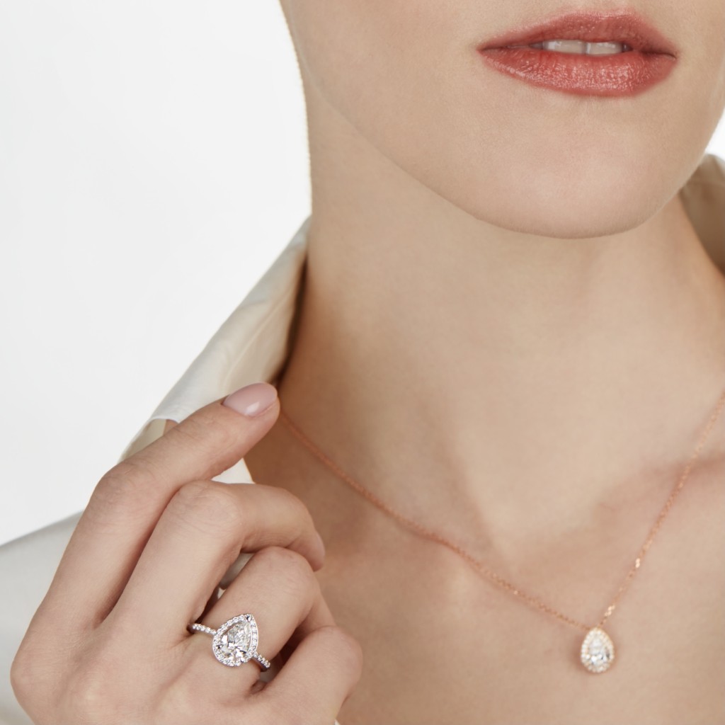  Anello oro bianco con diamante a goccia ~0,5 Carati Lab-Grown - AMA