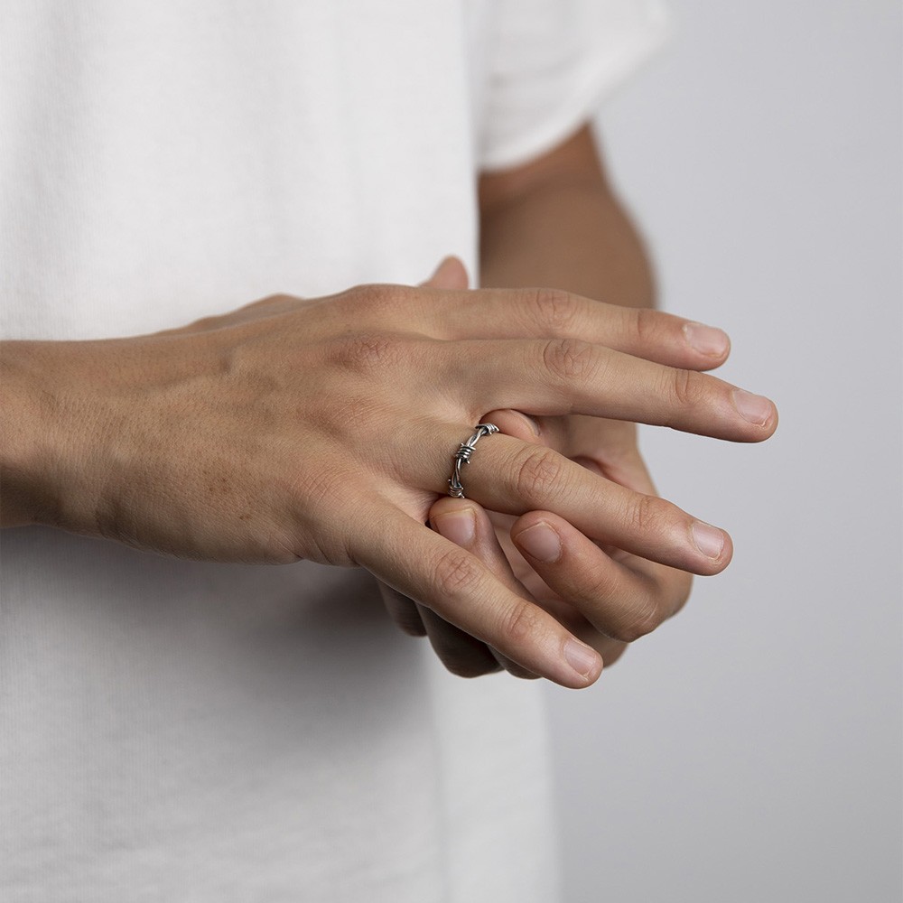  Fedina filo spinato argento brunito lucido Nove25 - NOVE25