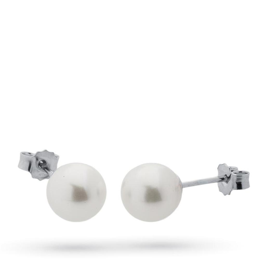 White gold lobe earrings with akoya pearl 7,5mm - COSCIA