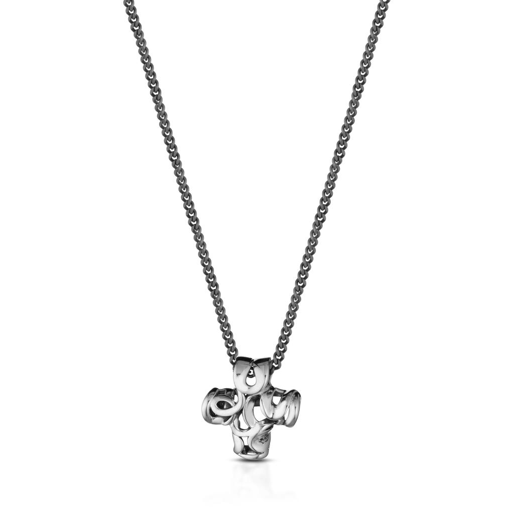 Necklace 50cm long in burnished silver with 925 silver cross - MARESCA OFFICINE ORAFE