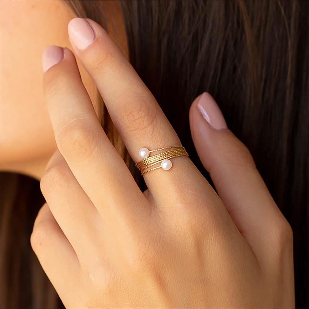  Anello filo oro giallo con 2 perle Ø 4mm MagicWire - MAGICWIRE