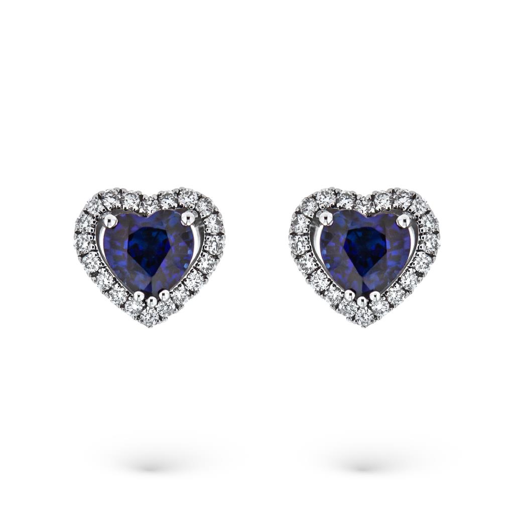 White gold earrings sapphire hearts 1,16ct diamonds 0,19ct Mirco Visconti - MIRCO VISCONTI