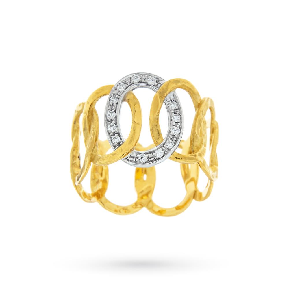 Oval ring intertwined yellow gold white diamonds - QUAGLIA