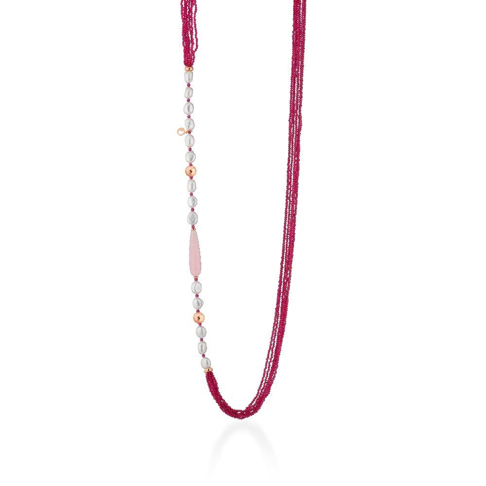 Collana argento con perle e gemme rosa naturali - GLAMOUR