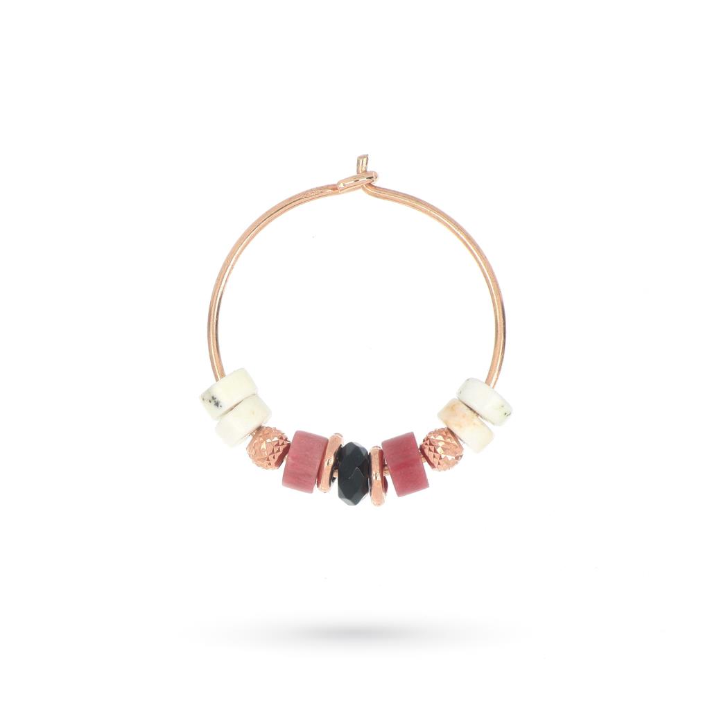 Single hoop earring with colored stones pink silver Maman et Sophie ORUSA2R  - MAMAN ET SOPHIE