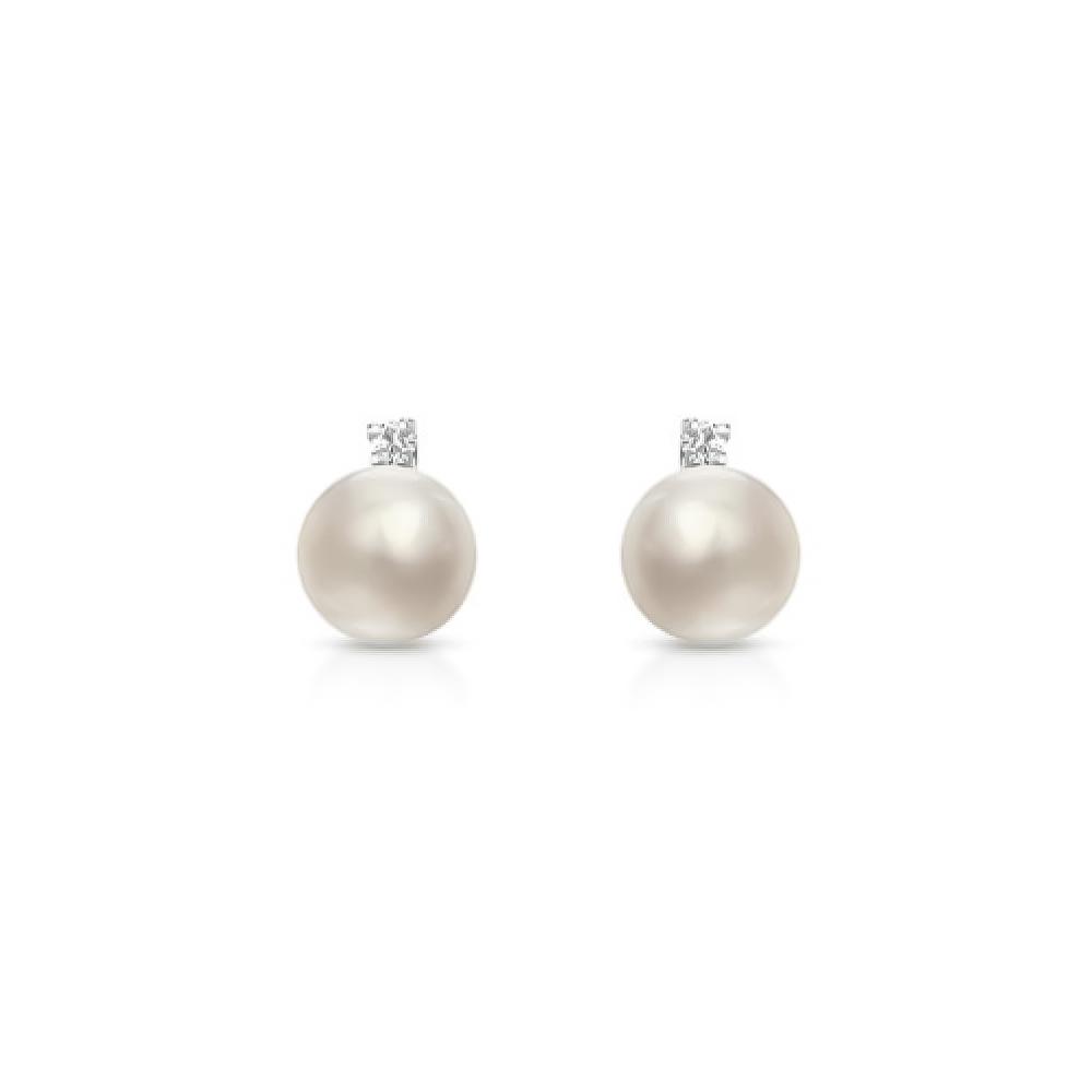 Akoya AA+ pearl earrings &Oslash; 6,5-7 mm diamonds 0,04ct - COSCIA