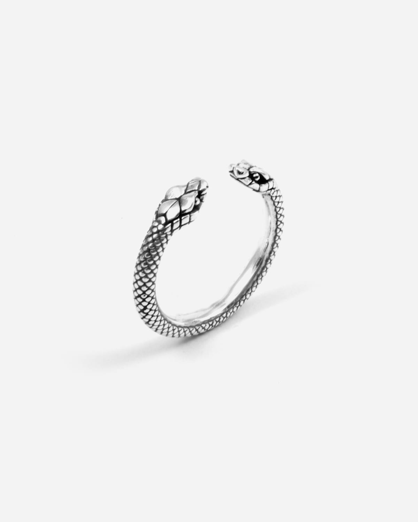 Nove25 shiny burnished silver open snake ring - NOVE25