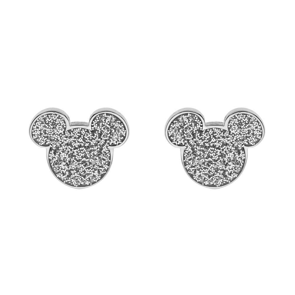 Disney earrings in hypoallergenic steel with silver glitter Mickey Mouse lobe - DISNEY