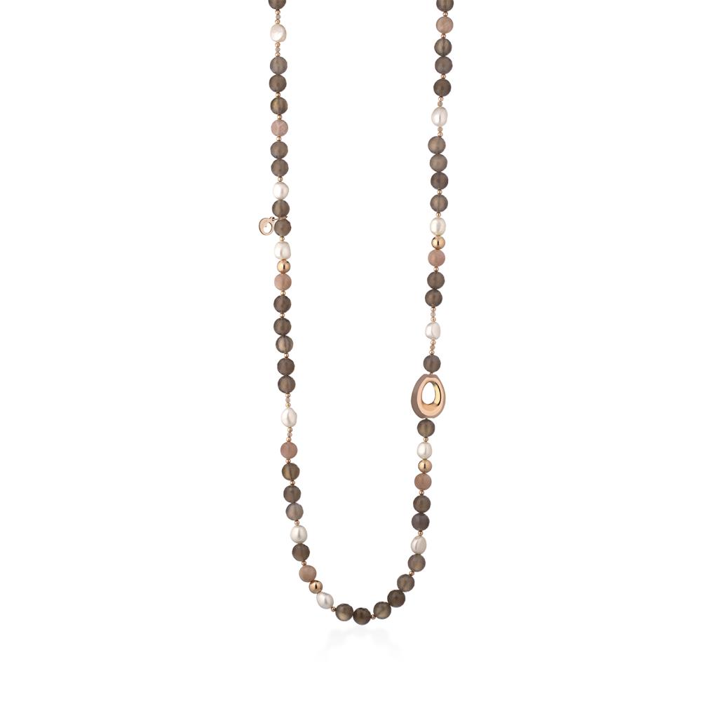 Collana lunga perle agata grigia smalto 90cm - GLAMOUR