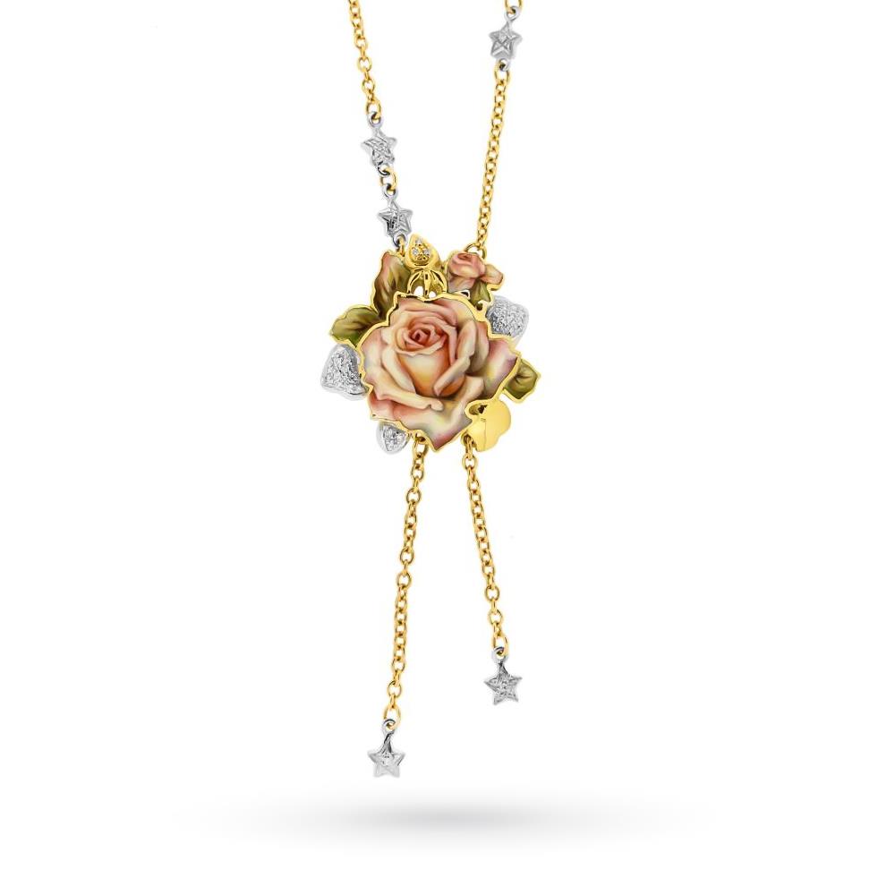 Yellow gold necklace with rose and diamonds Gabriella Rivalta - GABRIELLA RIVALTA