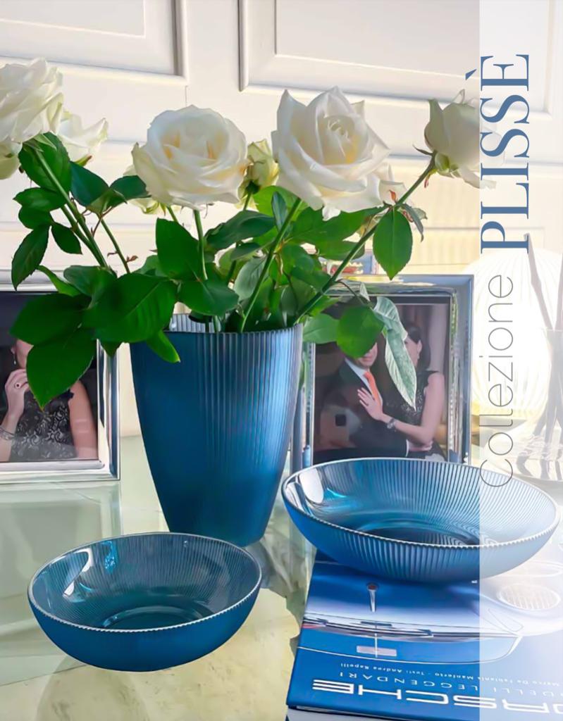  Vaso Dogale vetro blu argento h 24,5cm - DOGALE