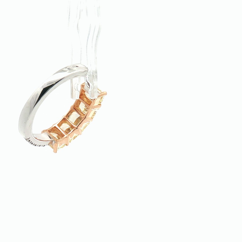  Anello Rivi&egrave;re in Oro Bicolore con 5 Diamanti Radiant Yellow (2,33 ct) e Micro-Pav&eacute; Bianco (0,26 ct) misura 13 - CICALA