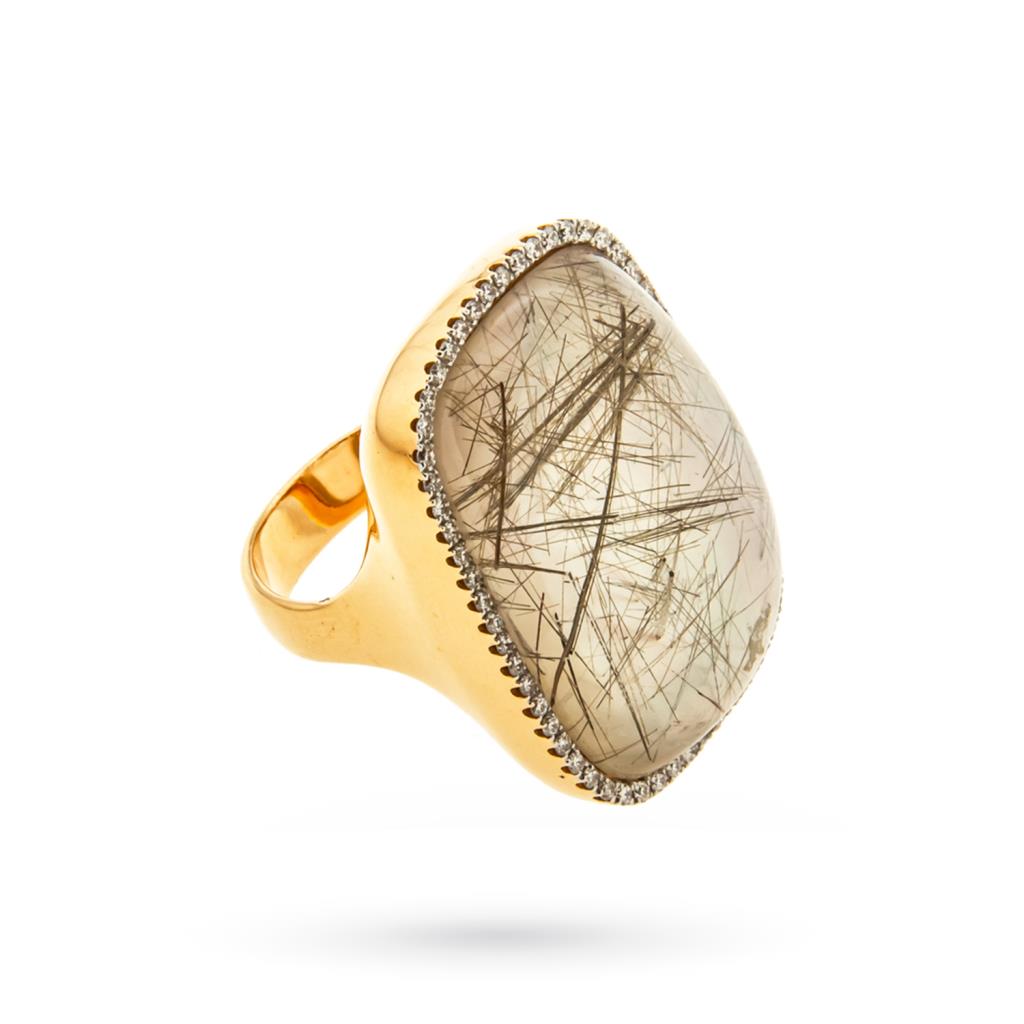  Anello oro giallo quarzo rutilato e diamanti 0,37 ct - LUSSO ITALIANO