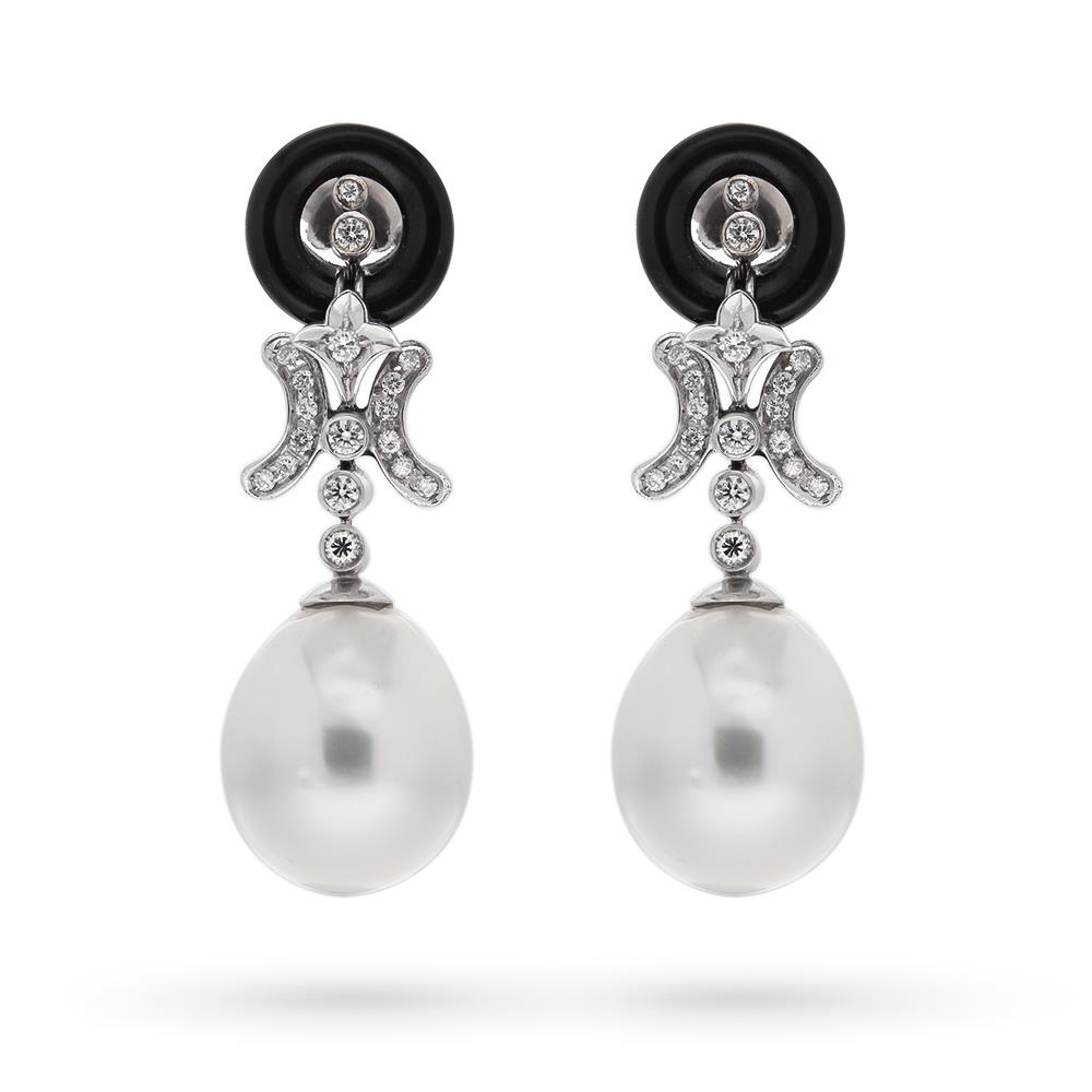 Orecchini pendenti perle australiane oro bianco diamanti - CICALA