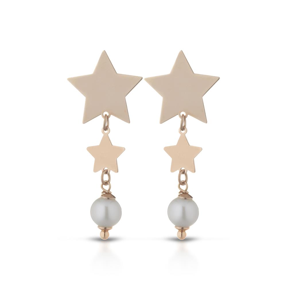 Fresh water pearl pendant earrings 2 stars in pink silver - GLAMOUR