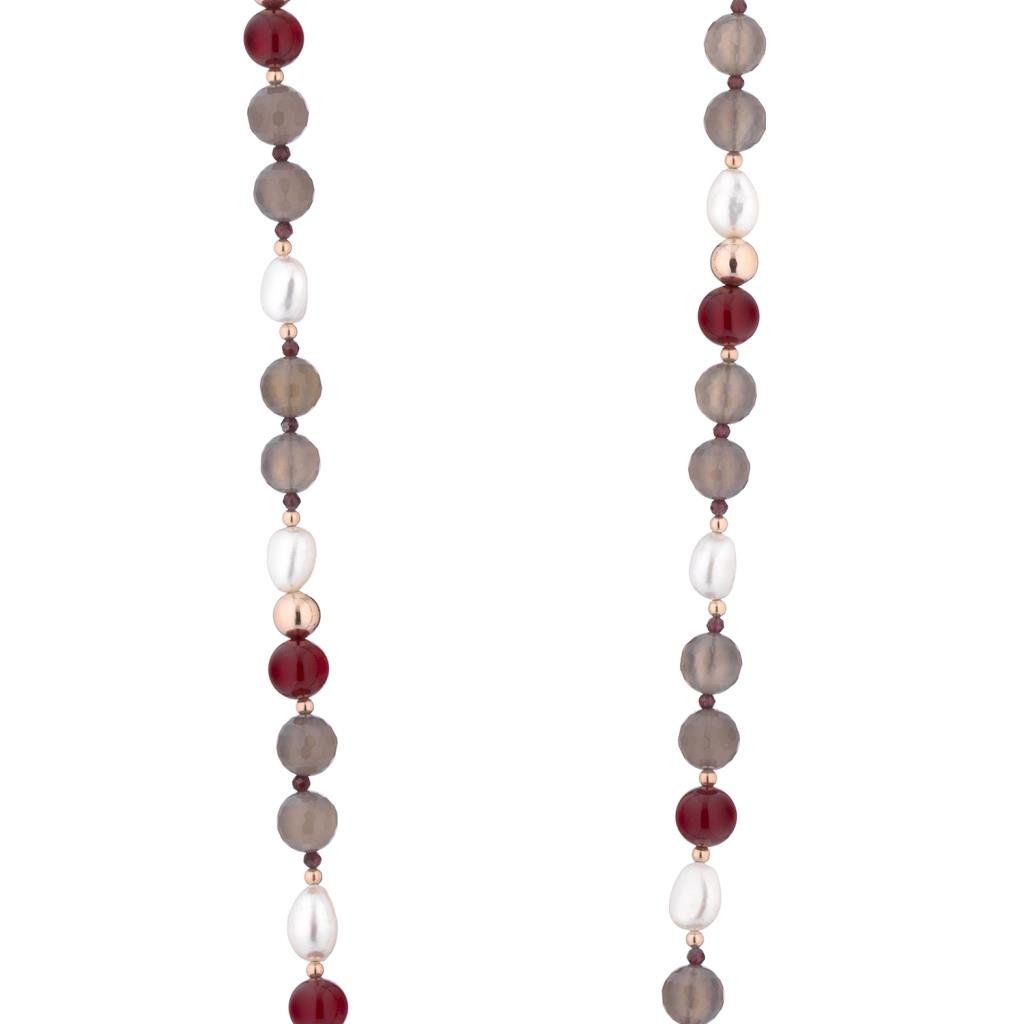 Collana perle argento rosato agata rossa grigia - GLAMOUR