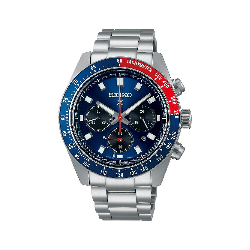 Orologio Seiko in acciaio con quadrante blu e lunetta bicolore