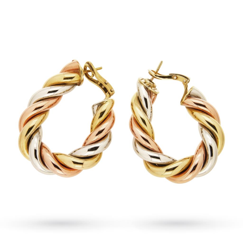 Intertwined hoop earrings in yellow, white and pink gold - UNBRANDED