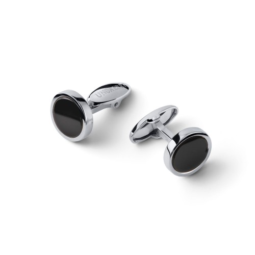 Gemelli rotondi in argento rodiato con onice nera - UNOAERRE