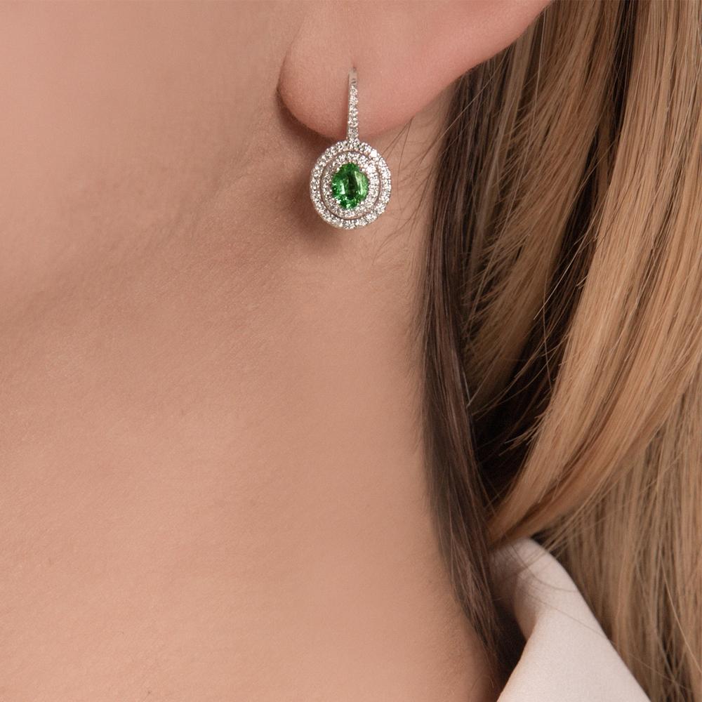 Orecchini Pendenti Donna PHNIBIRD Placcati Oro Con Cristalli Verdi E Bianchi - Anallergici, In Argento 925, 24,5x10 Mm, Delicati