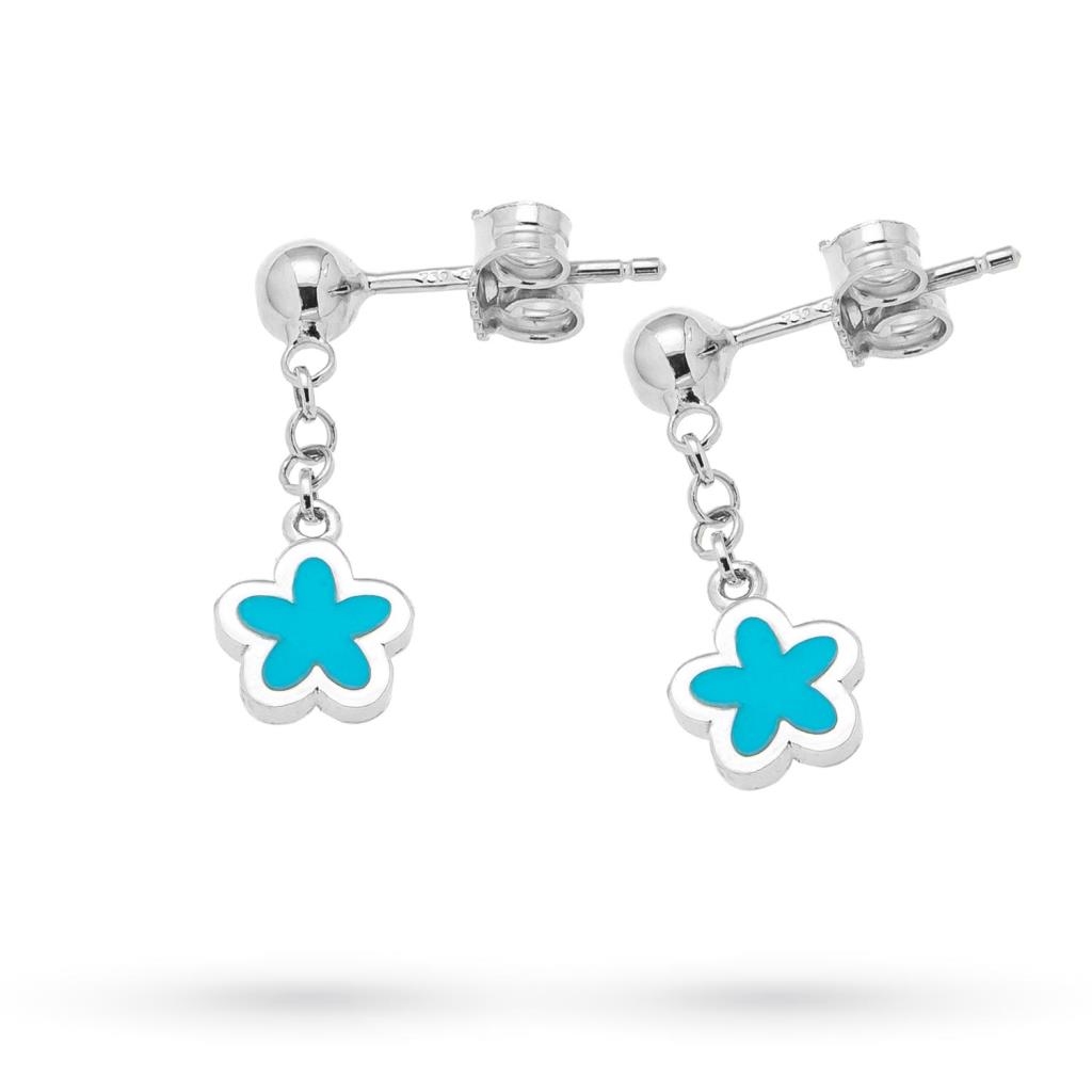 Pendant earrings in white gold with a blue flower - UNBRANDED