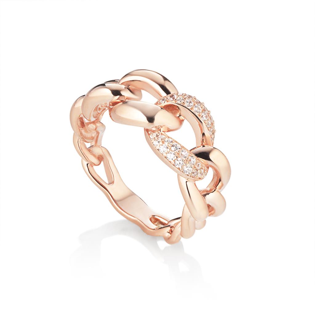 Marcello Pane ring in pink silver chain with zircons - MARCELLO PANE