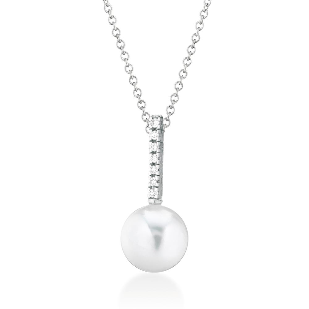 Necklace with Akoya pearl Ø 8-8.5 mm and line of diamonds - COSCIA