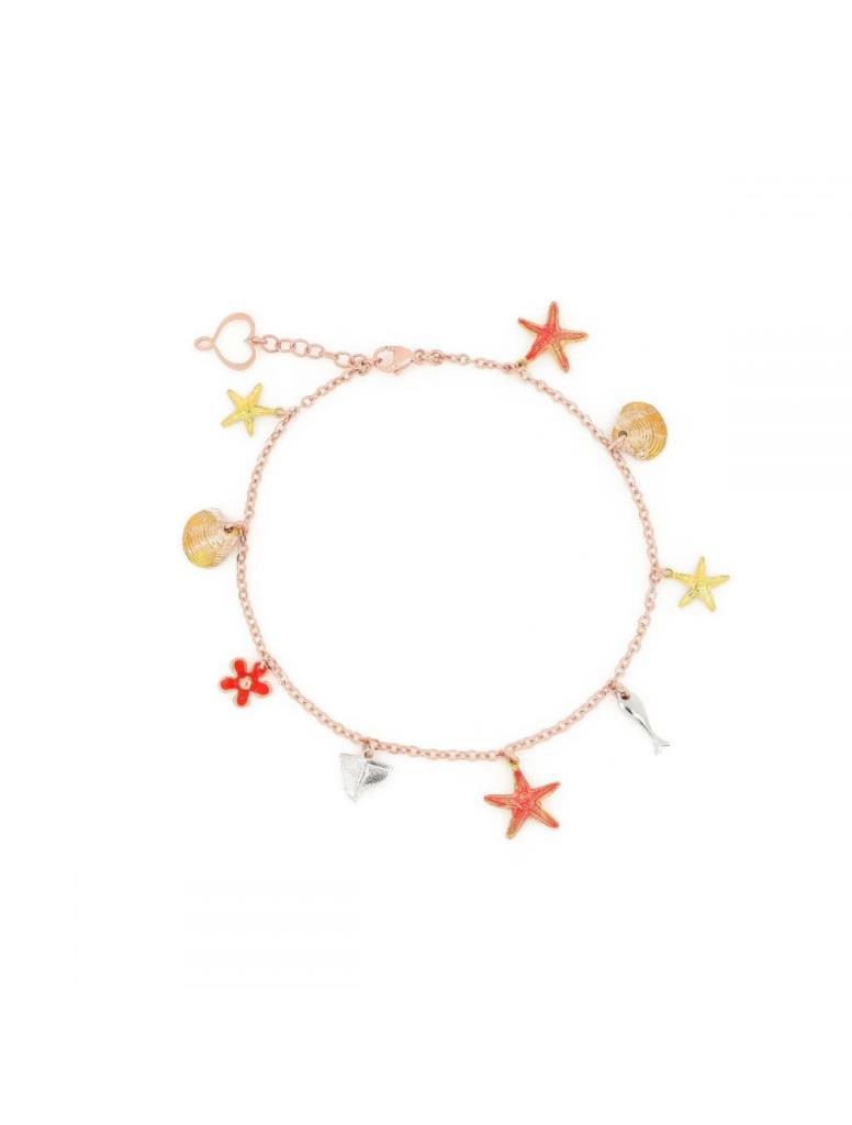 Cavigliera Maman et Sophie argento rosa ciondoli mare smaltati - MAMAN ET SOPHIE