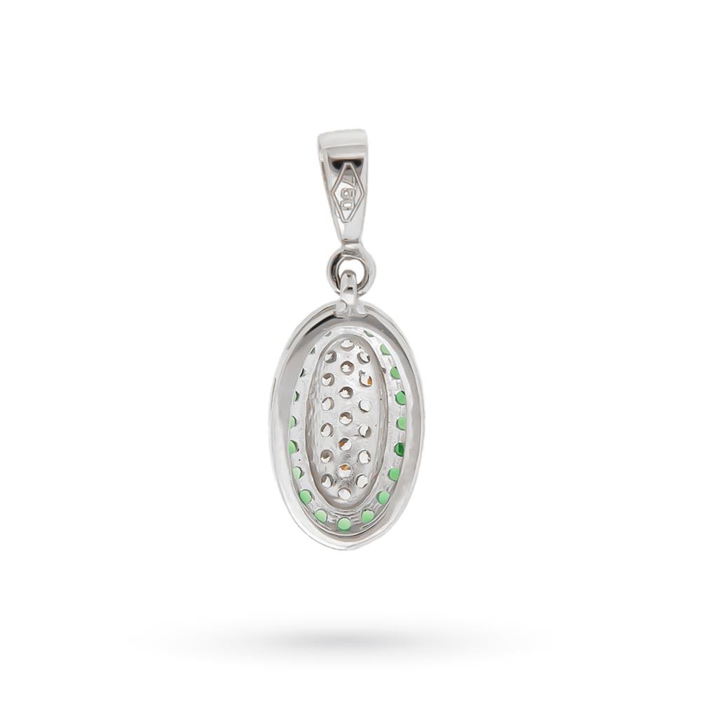  Ciondolo ovale oro bianco 18kt gemme verdi bianche - LUSSO ITALIANO