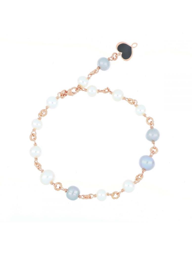Pink silver bracelet with white and gray pearls - MAMAN ET SOPHIE