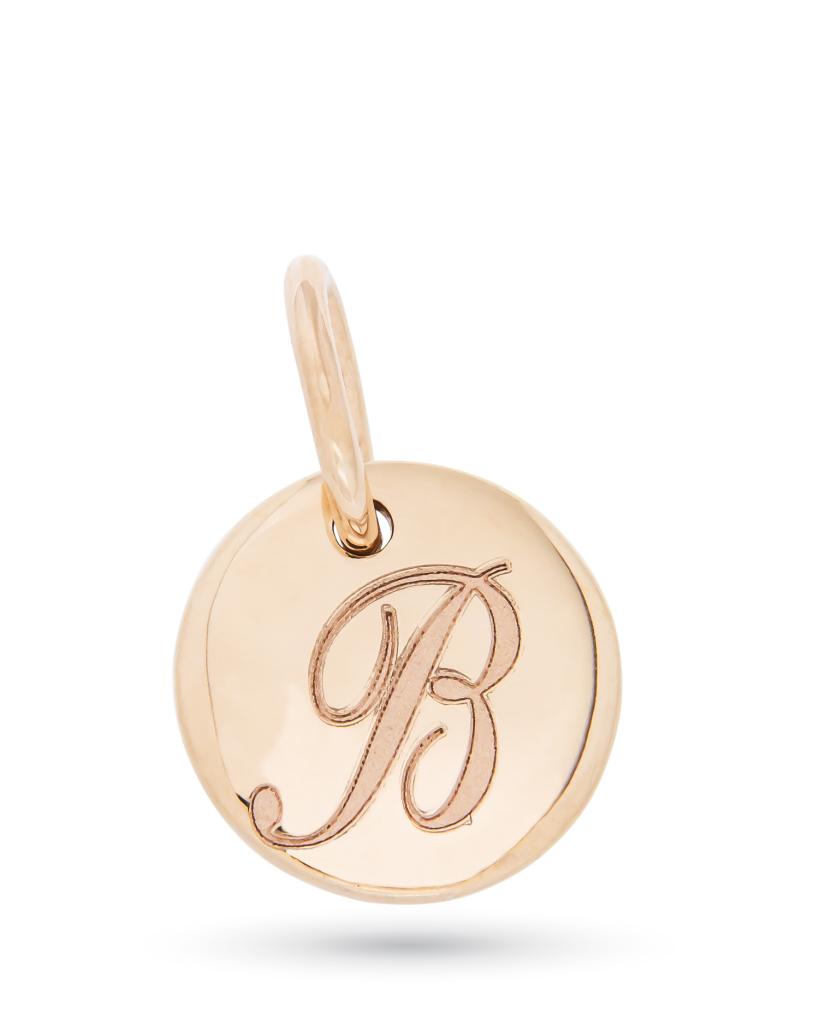 Ciondolo in oro rosa con disco lucido e lettera B in corsivo - ORO TREND