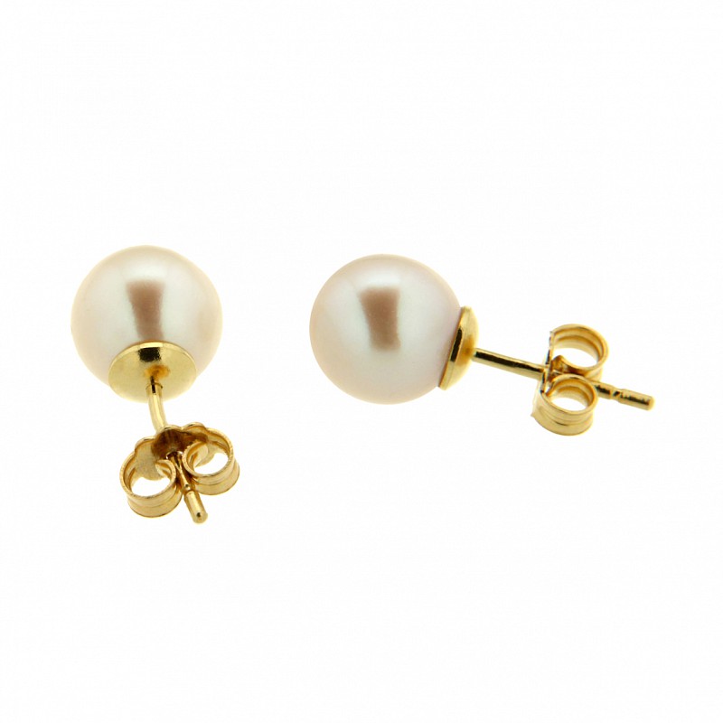 Fresh water pearl stud earrings in yellow gold - MASSERA